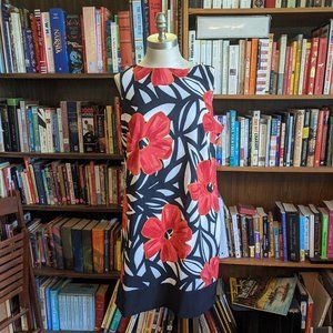 Alyx Floral Black White & Coral Sleeveless Dress
